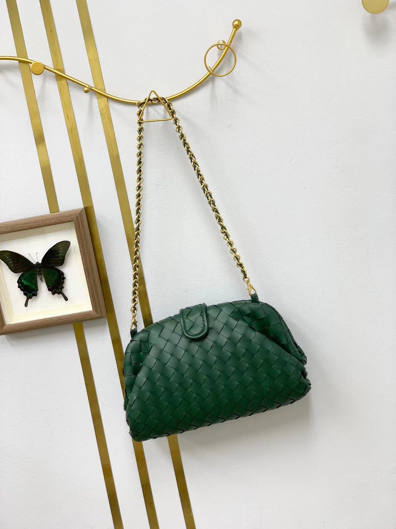 新款链条编织云朵包牛皮单肩腋下手拿包夹子包真皮女包潮流时尚单