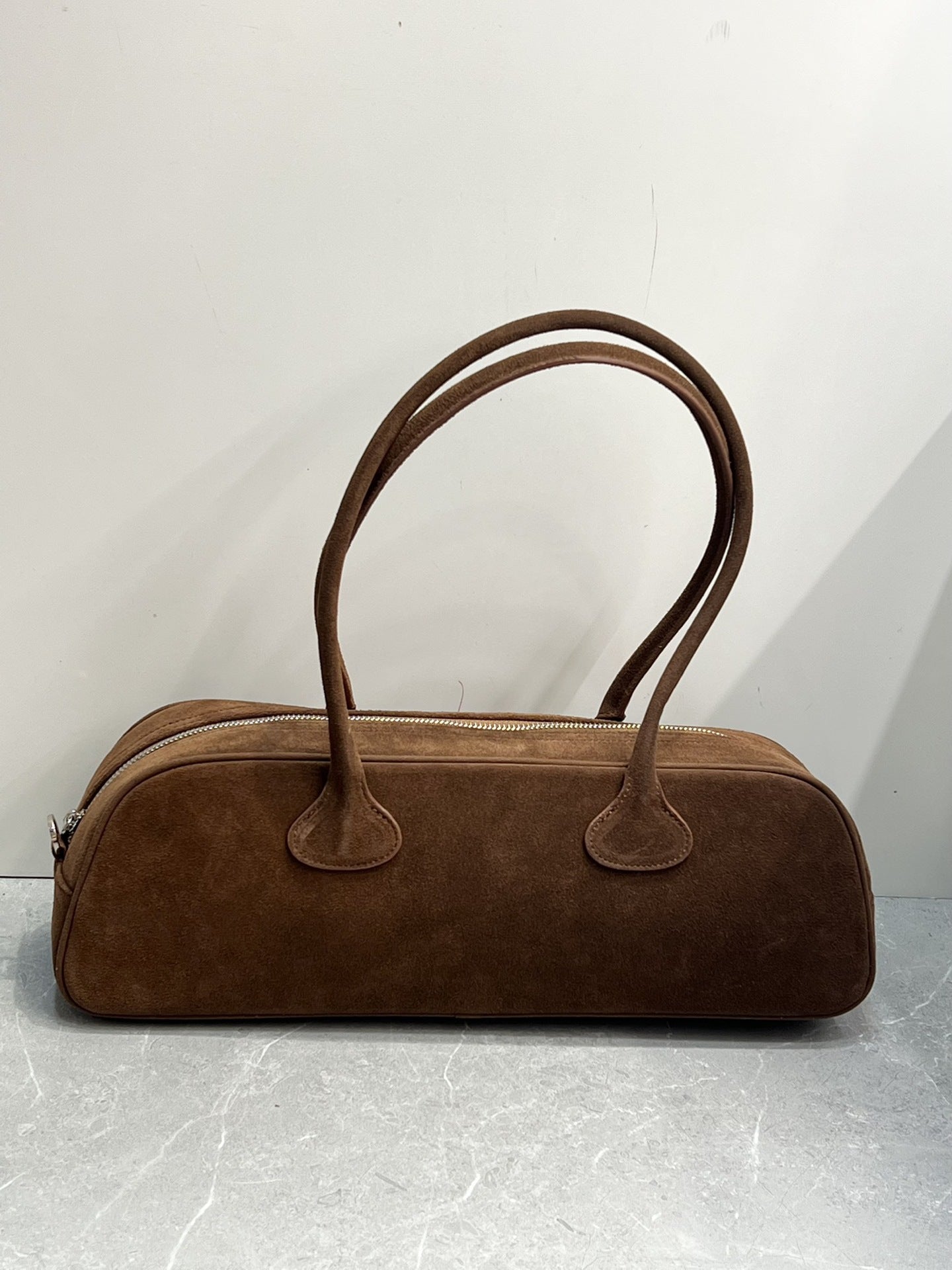 韩国包小姐 手提包复古鹿皮绒拉链式腋下单肩包高级感波士顿包秋