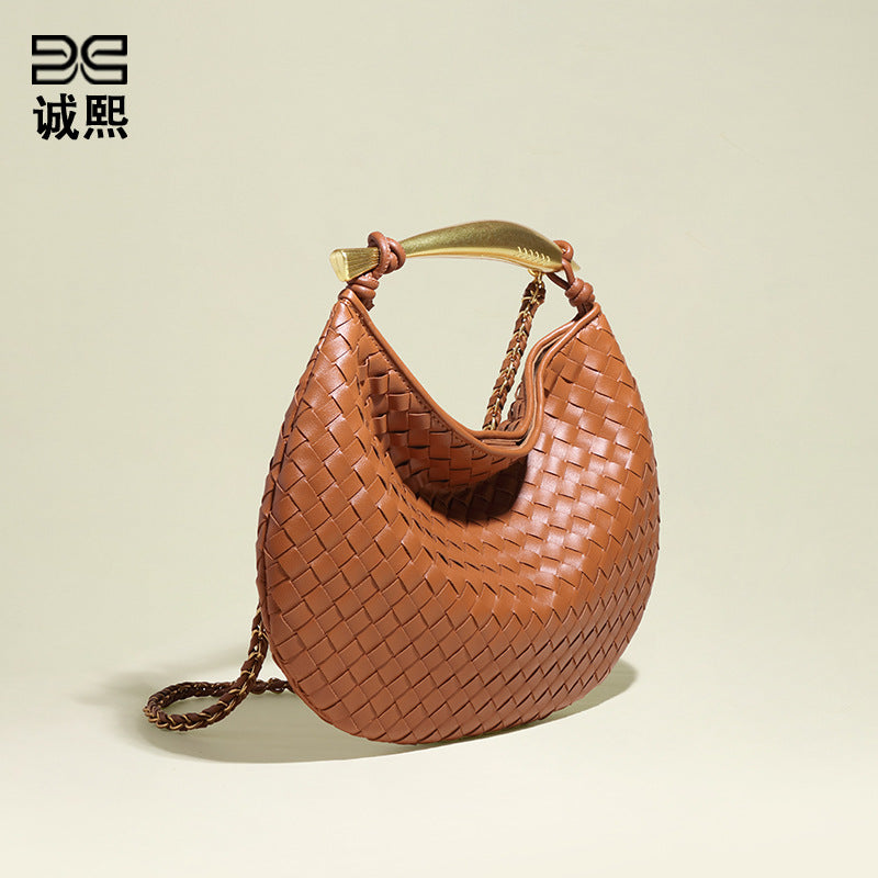 广州工厂直销包包沙丁鱼手工编织复古时尚质感单肩斜挎月牙饺子包