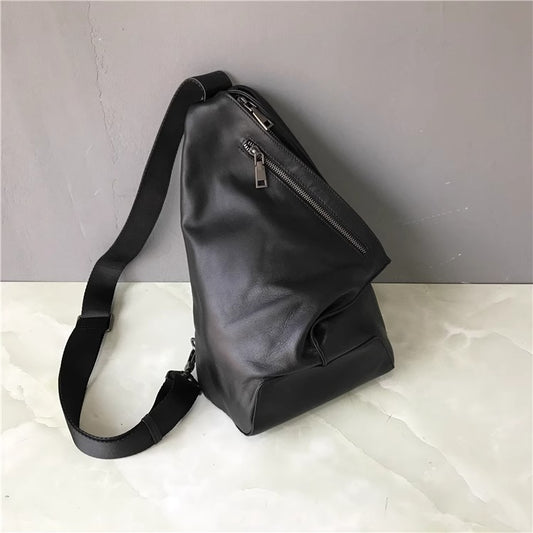 外贸亚马逊头层牛皮男女胸包通勤百搭斜挎包休闲真皮包一件代发