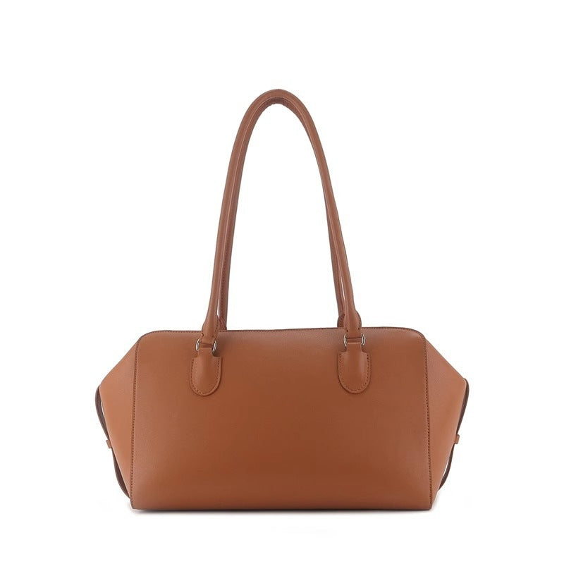 2025新款百搭头层牛皮大容量保龄球包真皮波士顿包手提单肩腋下包