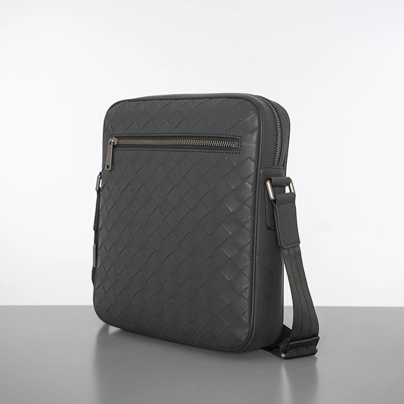 X&BV真皮男包单肩包新款竖款韩版编织商务休闲男士包包斜挎包背包