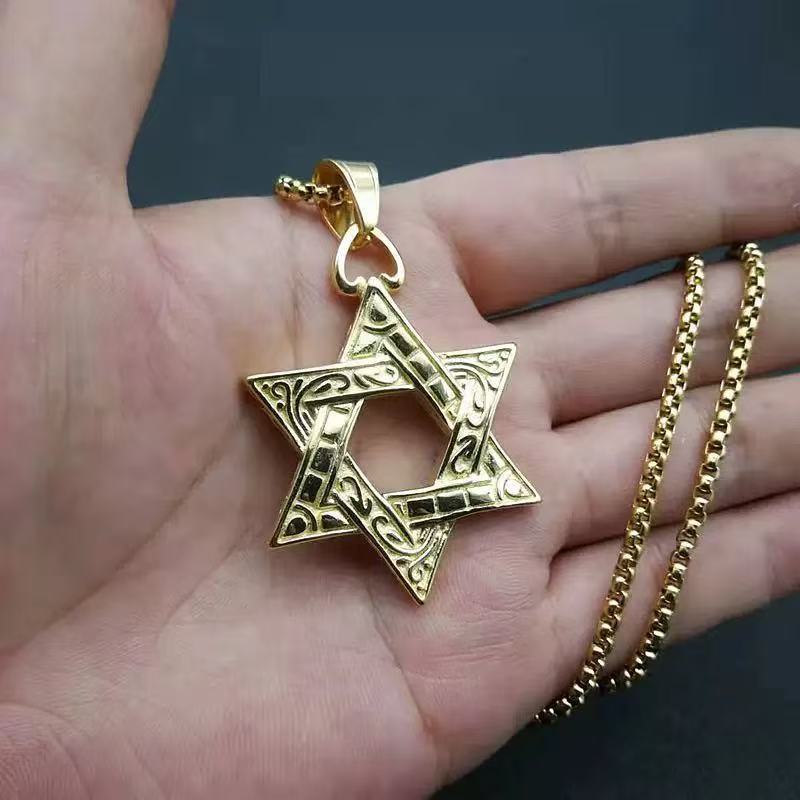 钛钢项链王一博同款六芒星嘻哈潮牌男士时尚百搭简约情侣星芒项链