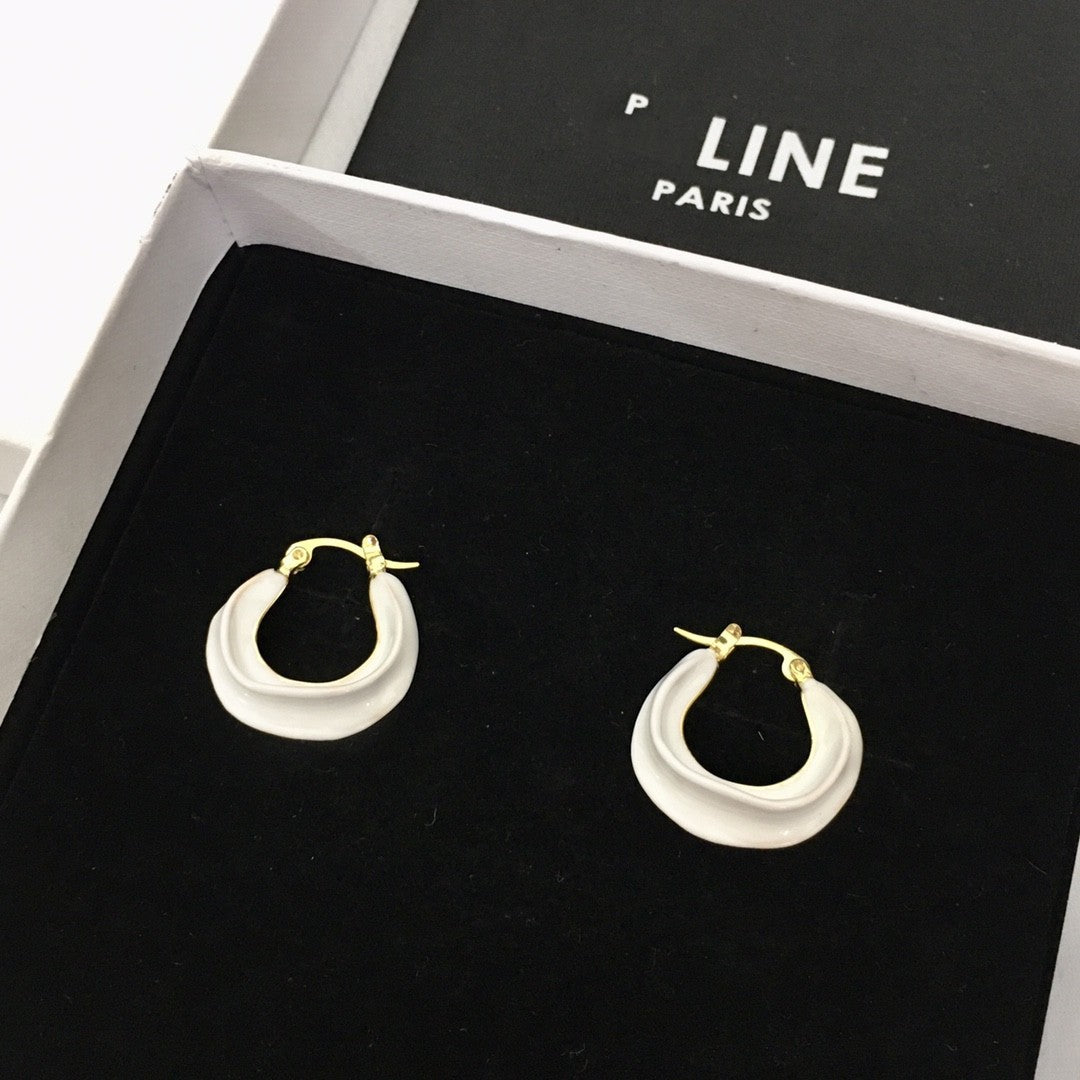 赛家新款celin秀创意彩色珐琅小号金色饰面黄铜圈式扭曲圆圈耳环