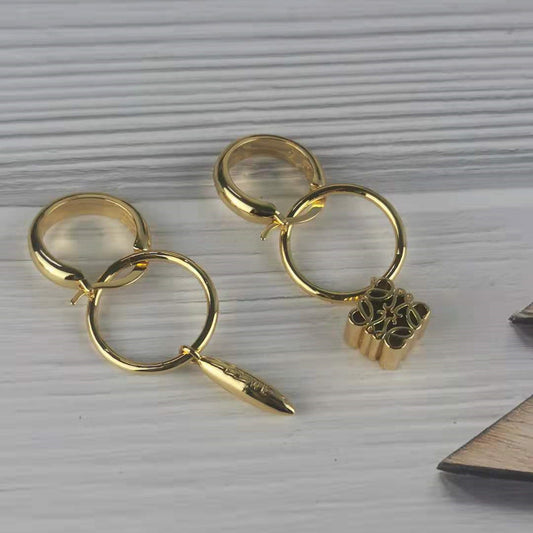 罗家立体镂空月饼方块耳环可拆卸耳钉复古高级感耳饰不对称耳圈