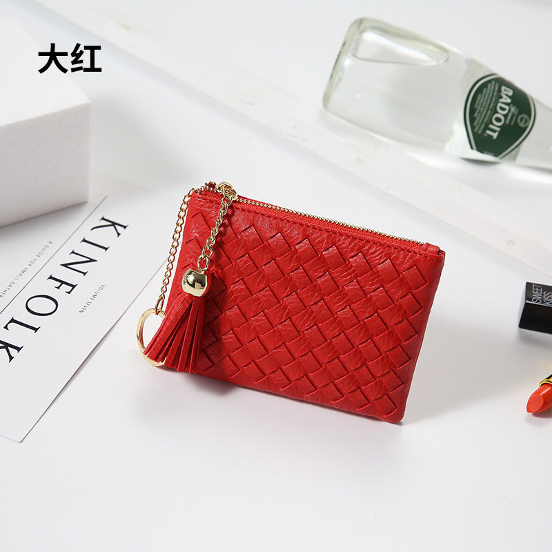 批发定制编织银币零钱包小巧轻便百搭卡包钥匙扣流苏拉链短款钱包