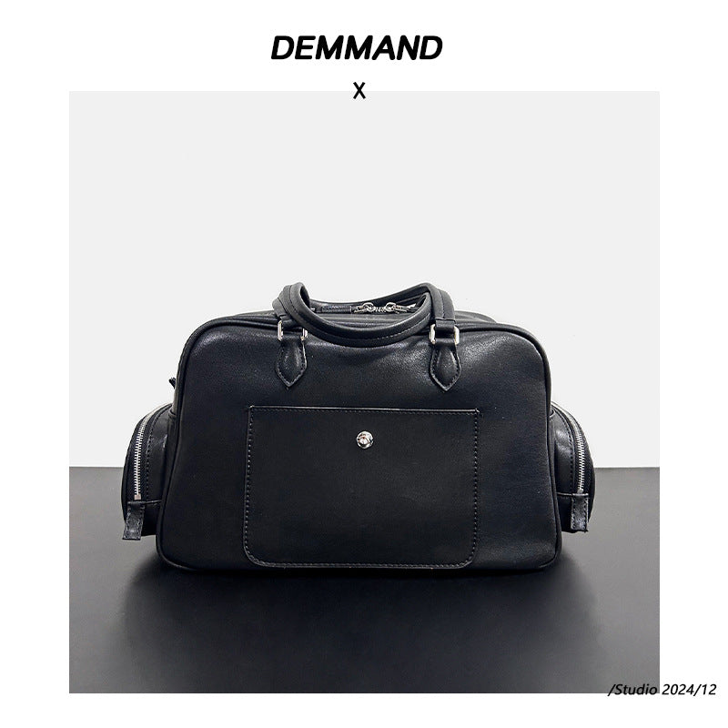 2024新款高级复古口袋机车包时尚通勤手提包大容量单肩大包包女