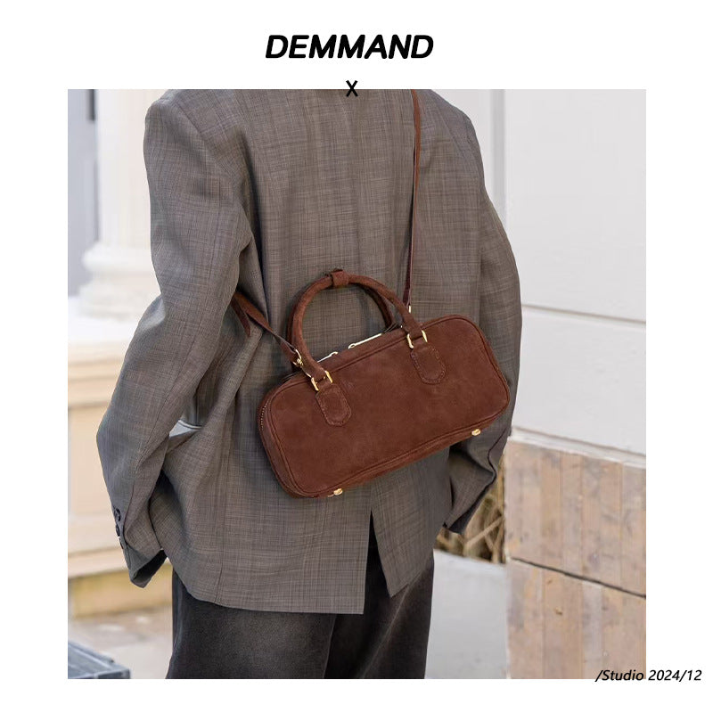 2024秋冬新款时尚头层牛皮真皮磨砂皮麂皮单肩包托特包包公文大包