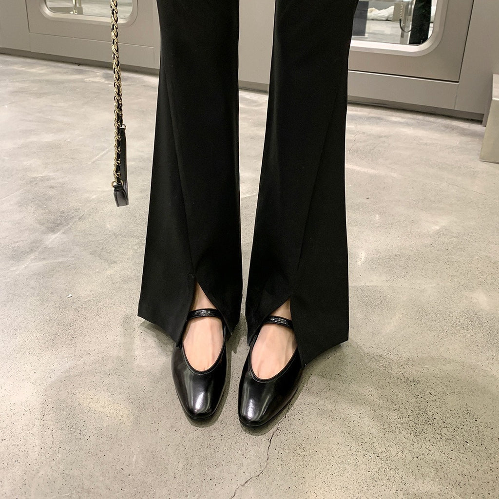 现货复古法式情调一字扣带浅口玛丽珍单鞋女平底休闲百搭鞋子