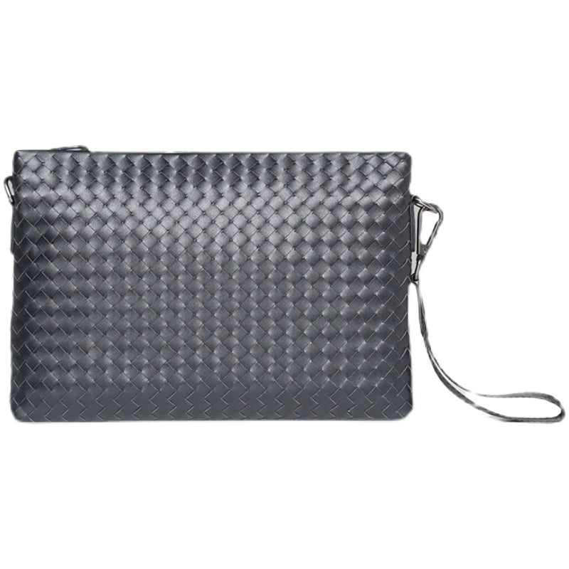 x&bv手拿包男休闲真皮手包牛皮时尚多功能背包编织男包单肩斜挎包