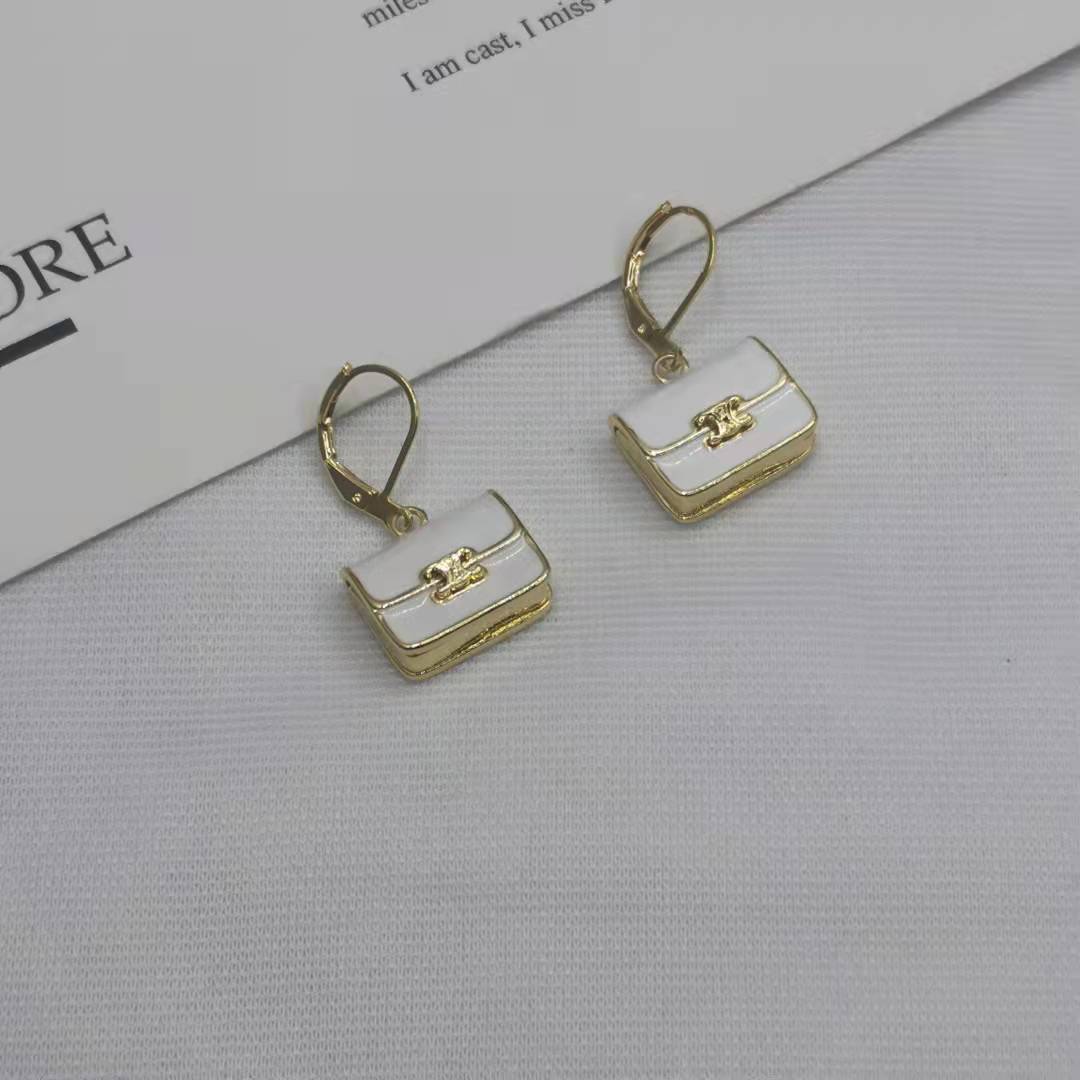赛家21新款白色珐琅包包耳环女高级感气质凯旋门Celi风公文包耳扣