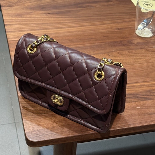 2025新款小香风羊皮cf包复古链条豆腐包高级感单肩斜挎口盖包包