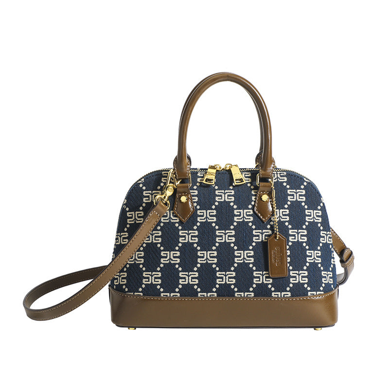 批发经典复古风老花贝壳包2025秋冬新款印花拉链手提单肩斜挎女包