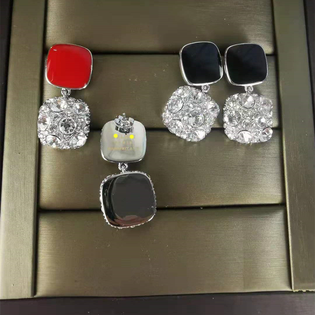 赛林家2021年新款耳环韩国气质感轻奢高级感镶钻珍珠方形耳钉女