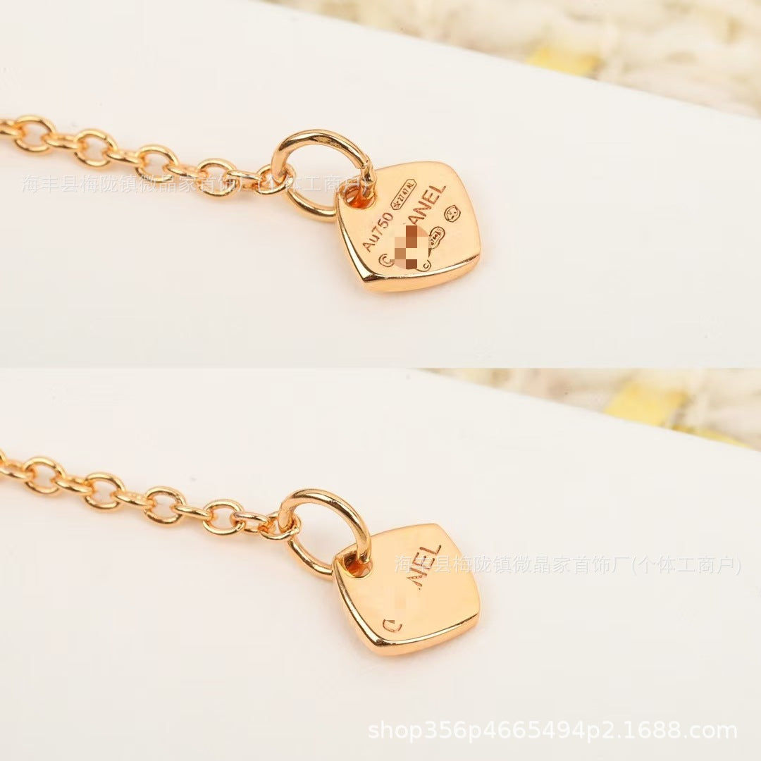 高版本水冰月菱格项链精工CNC版S925银镀18K玫瑰金厂家直销