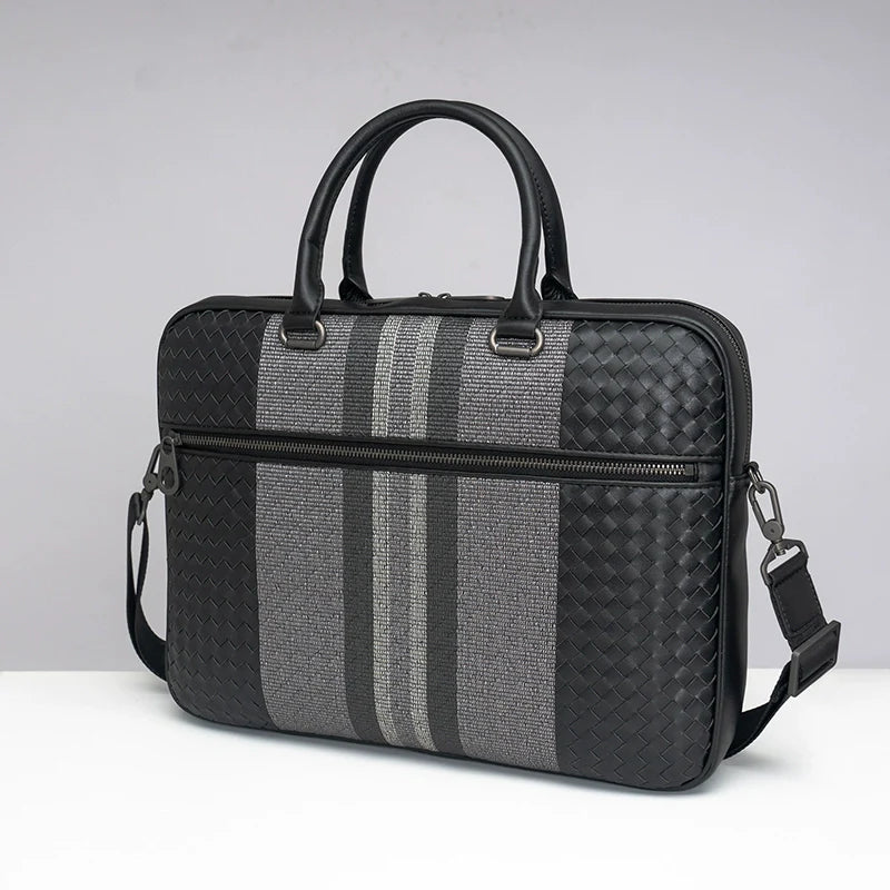 X&BV男包手提包真皮商务休闲编织男单肩斜挎电脑手拎包男士公文包