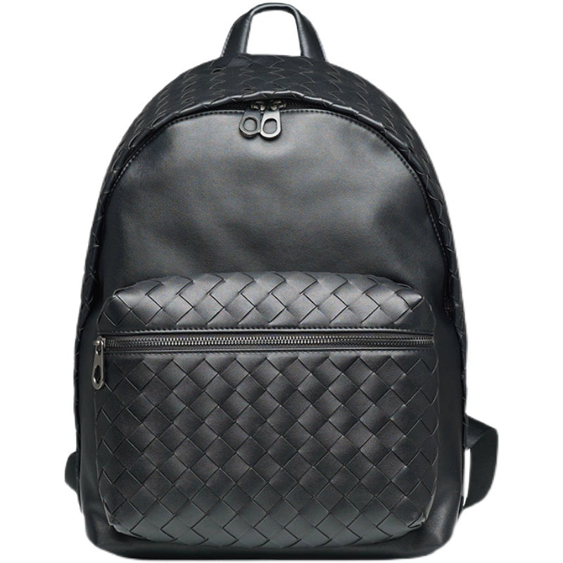 x&bv双肩包男真皮商务休闲简约编织电脑书包旅行包大容量男士背包