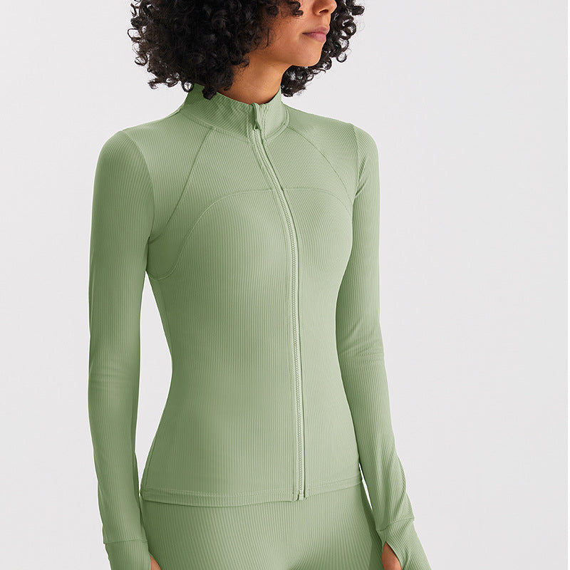 瑜伽外套女吸湿速干跑步健身服训练卫衣高弹裸感罗纹修身运动上衣