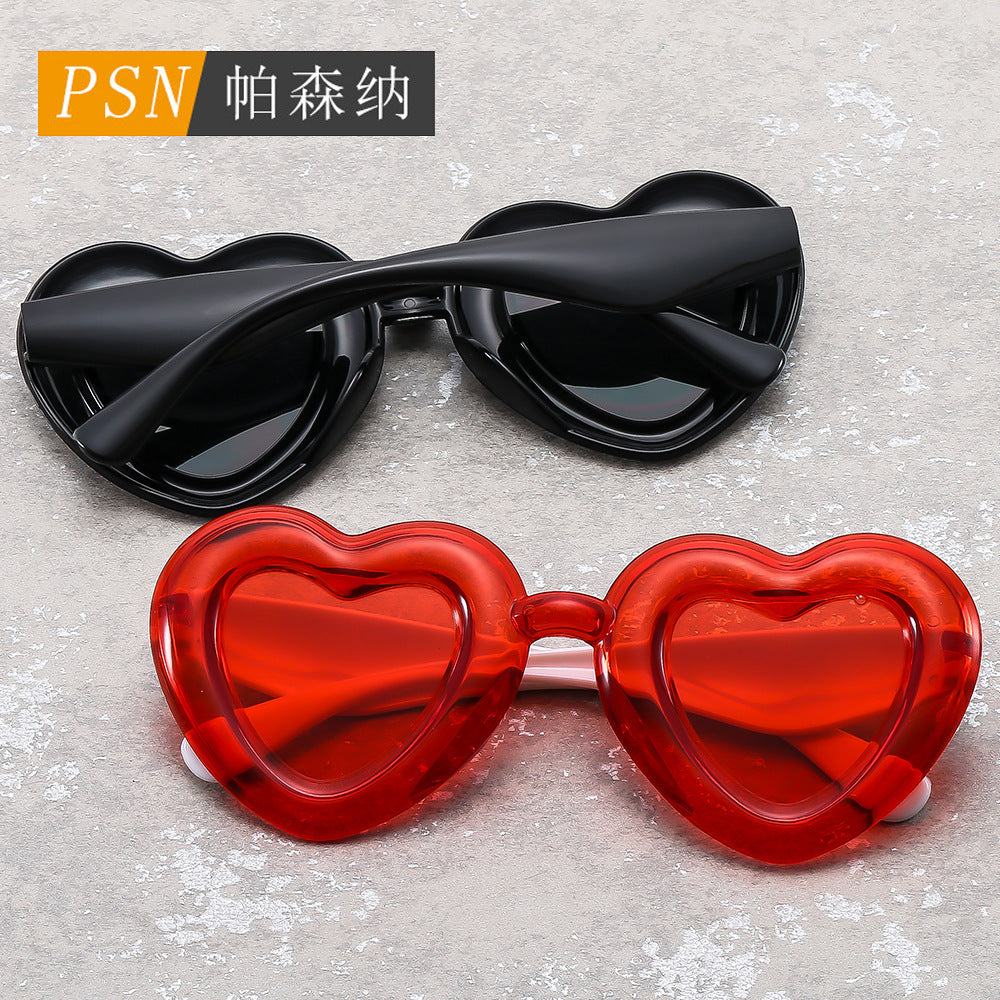 跨境外贸PC全框爱心墨镜时尚潮流派对装饰眼镜膨胀爱心面包太阳镜