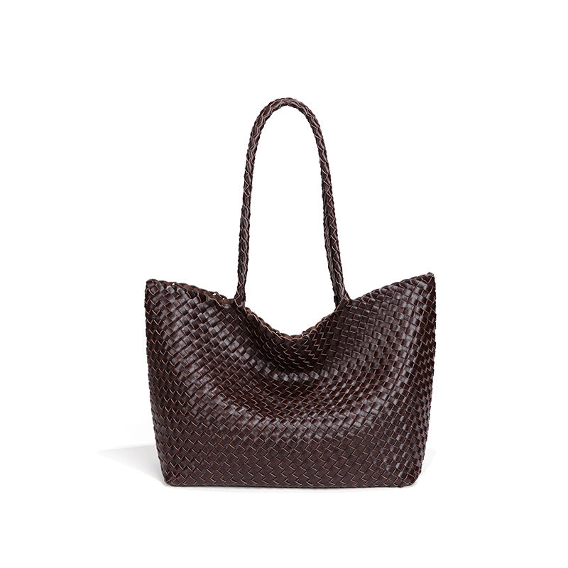 夏季新款大容量手工编织包女士休闲手提托特包时尚单肩腋下子母包