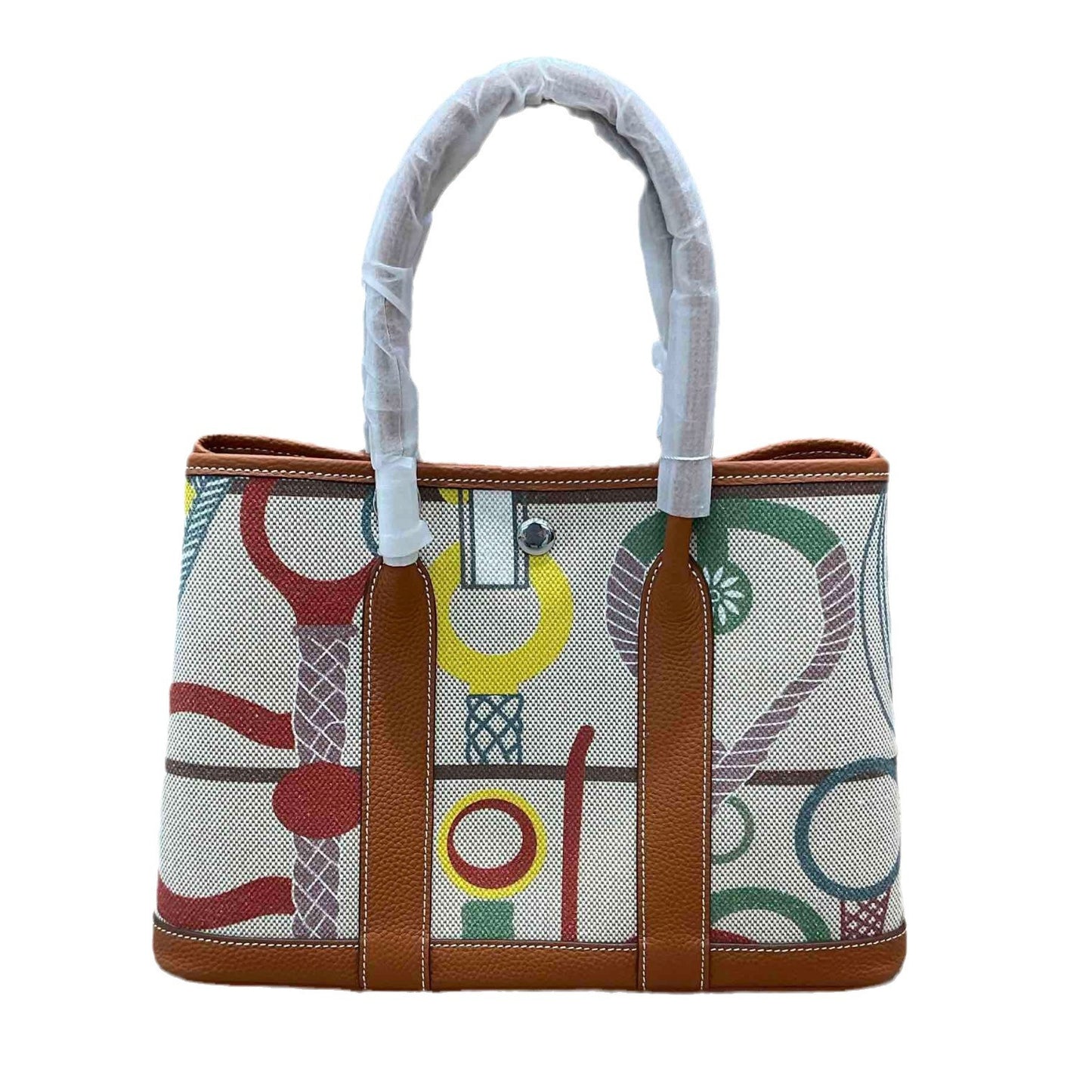 女包彩色腋下菜篮子牛皮拼帆布托特大容量撞色单肩双肩斜挎花园