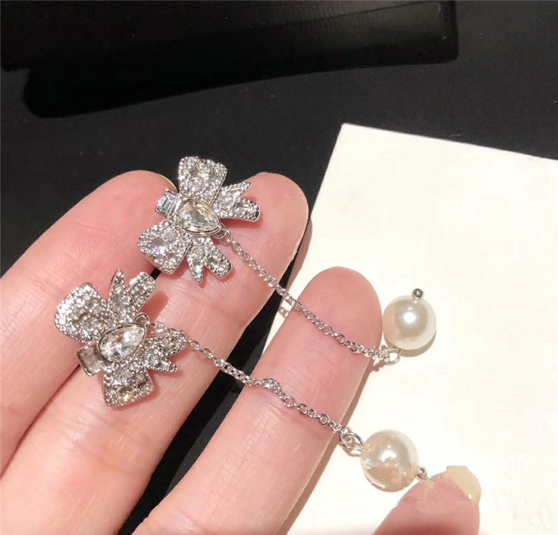 缪家新款miu耳环项链手链仿水晶发夹时尚气质小香蝴蝶结珍珠耳线