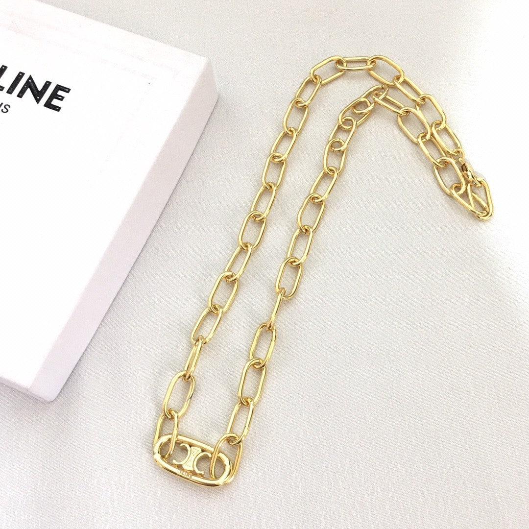 赛家新款锁骨链vintage凯旋门粗猪鼻子复古极简风链条项链手链