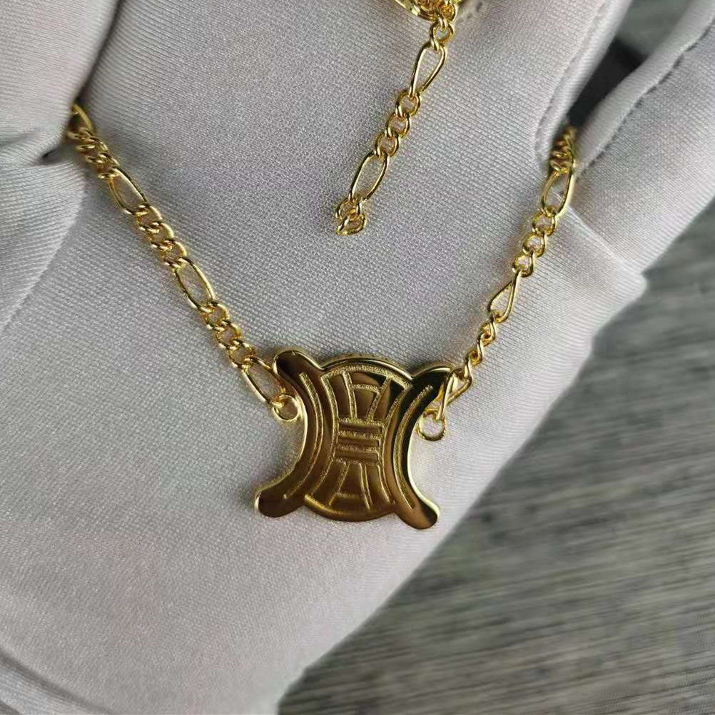 赛家新款凯旋门项链女时尚复古个性花纹锁骨链女凯旋门同款耳钉