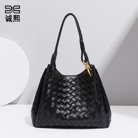 轻奢百搭两件套子母包高级感编织单肩腋下包大号降落伞手提水桶包