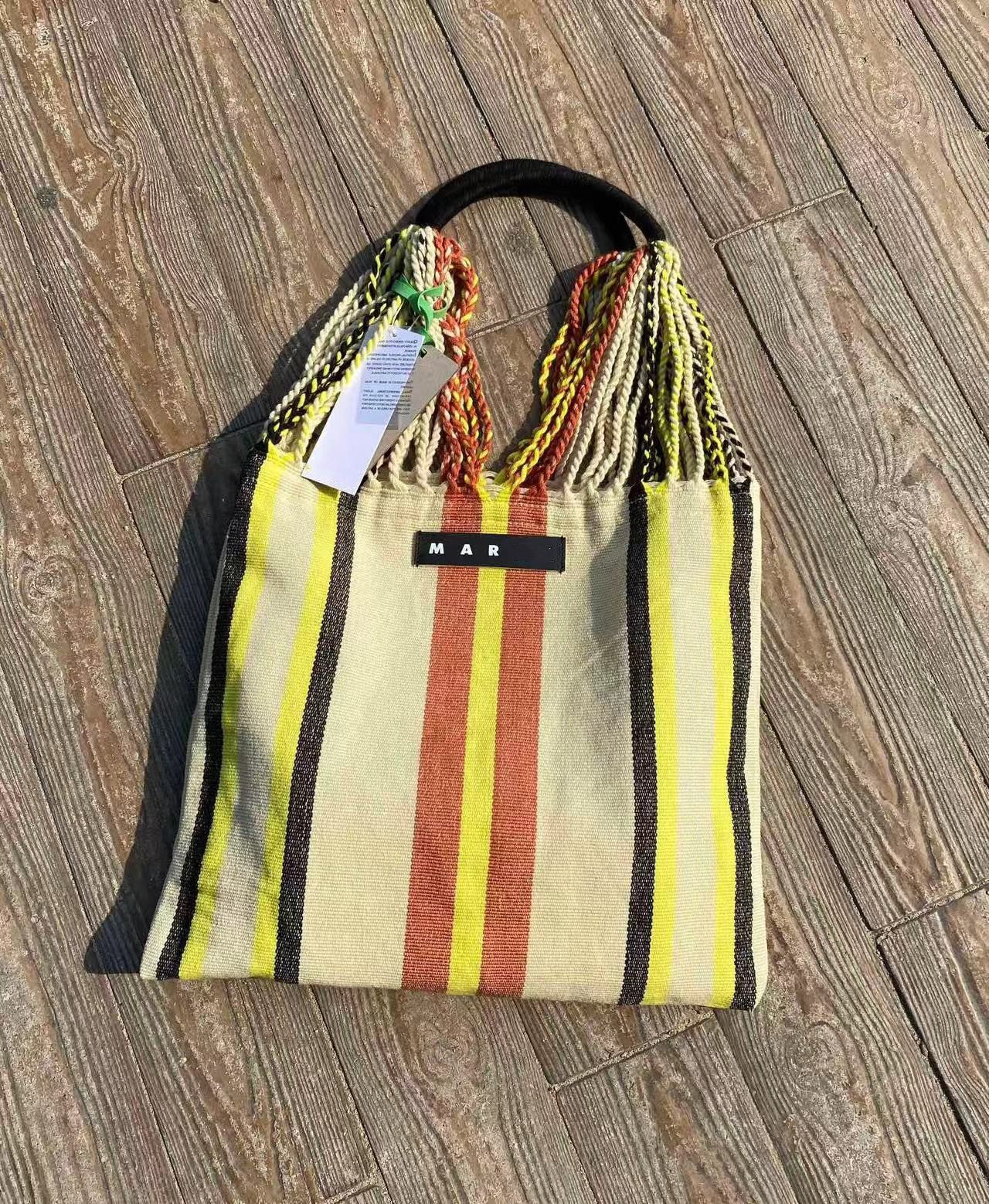 玛尼帆布吊床包针织条纹编织包大容量购物袋休闲单肩手提托特女包