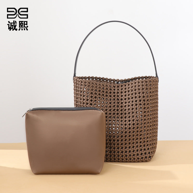 夏季新款手工编织包镂空风车结手提子母包高级感洋气单肩腋下女包