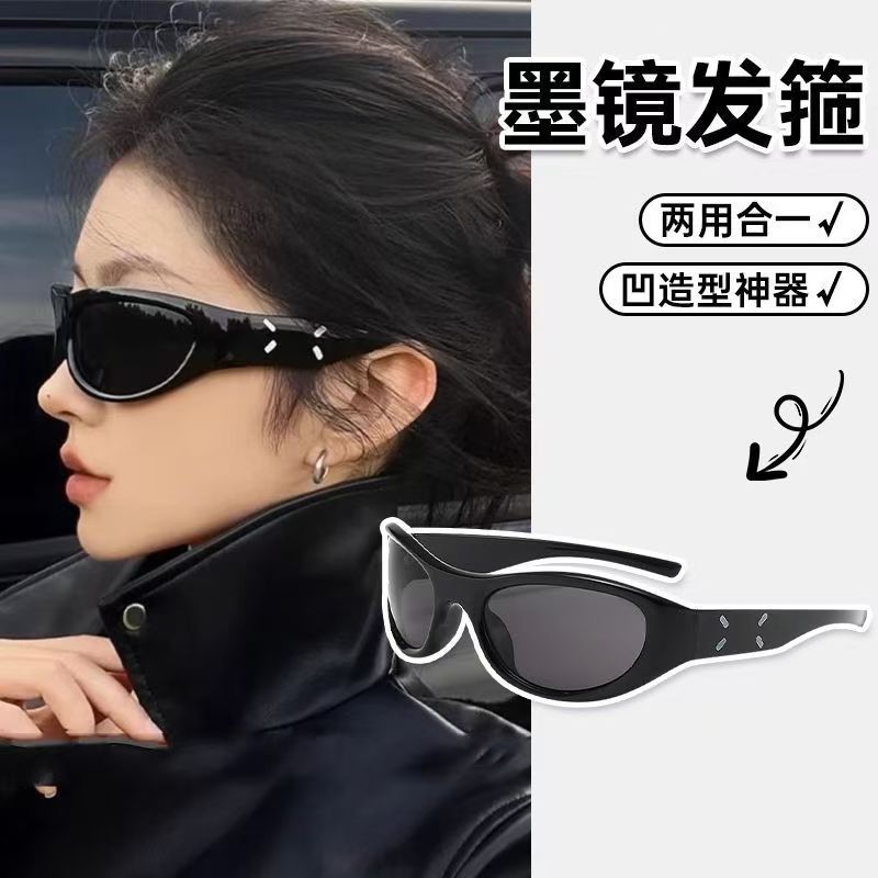 时尚猫眼发箍墨镜女网红出街凹造型高级感太阳镜防紫外线骑行眼镜
