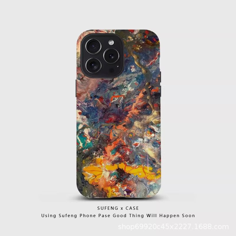 跨境涂鸦彩色水墨适用苹果17Promax手机壳iPhone16磁吸15菲林壳14