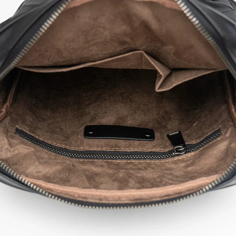 X&BV男包单肩包真皮休闲竖款编织商务男士斜挎包新款时尚潮流背包