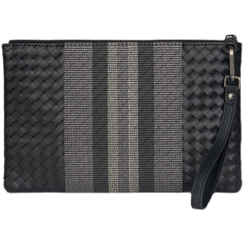 X&BV手拿包男真皮休闲潮流青年编织商务大容量信封包男手包夹包男