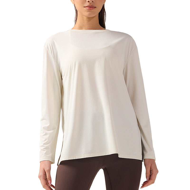 lulu新款运动上衣女士宽松船型领口长袖T恤裸感透气瑜伽服罩衫