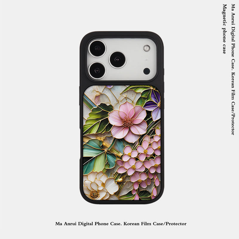 外贸跨境花朵适用苹果16pro晶瓷手机壳iPhone17亚克力PC磨砂防摔