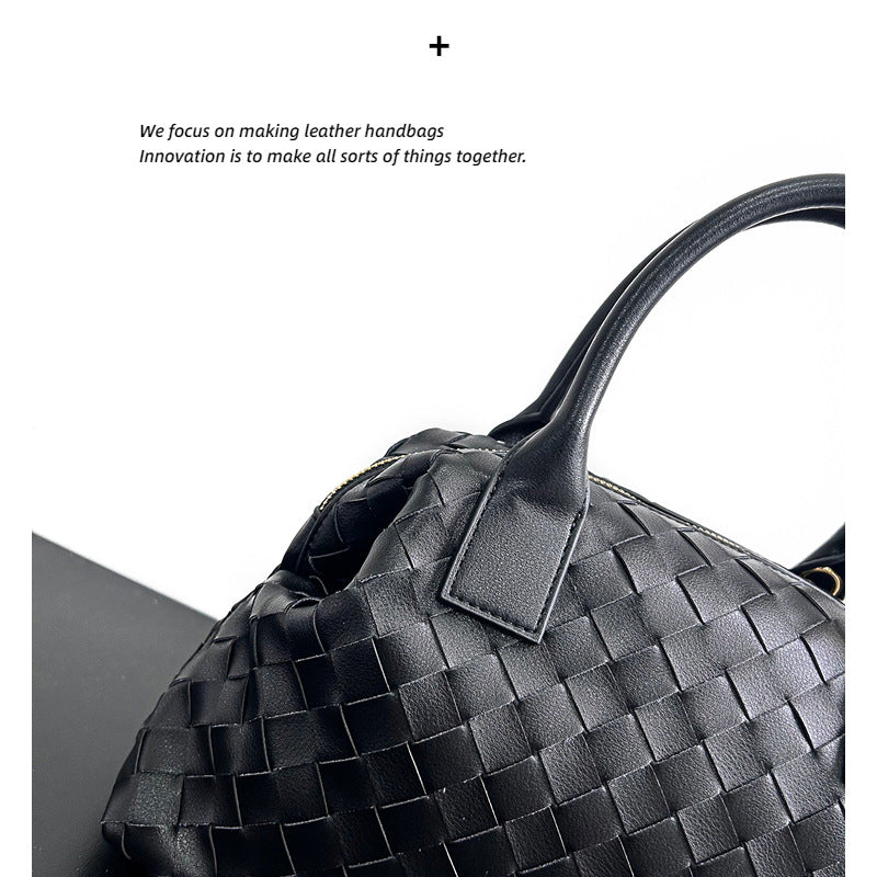 真皮编织女士手提包2023新款奢品时尚简约枕头包手提单肩斜挎女包