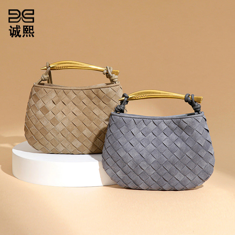 时尚小众百搭手提沙丁鱼饺子包手工编织女士包磨砂潮流单肩斜挎包