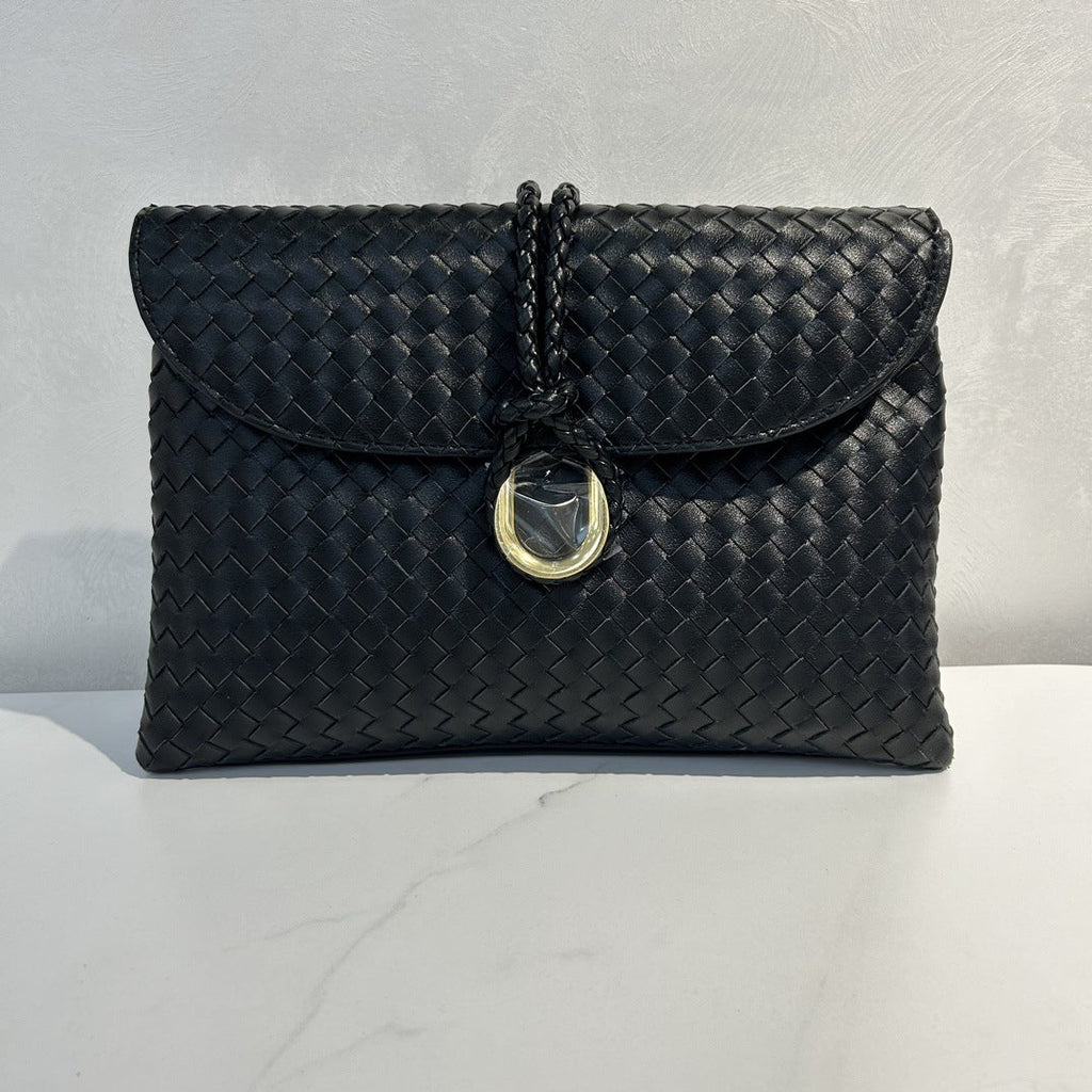 2024秋冬季跨境新款高级感优质牛皮手工编织手拿包单肩斜挎包包女