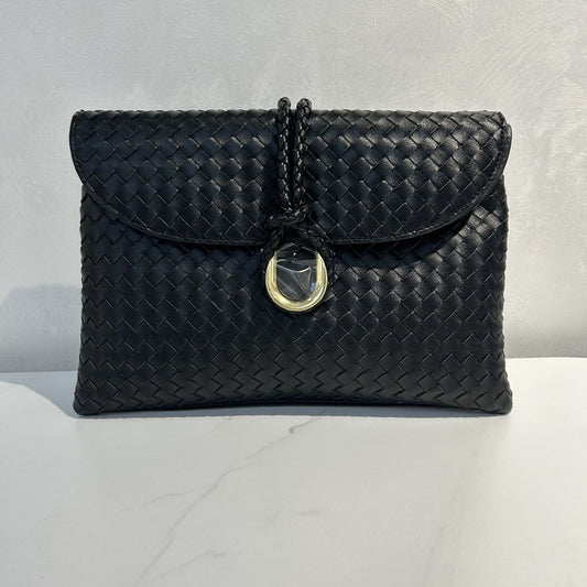 2024秋冬季跨境新款高级感优质牛皮手工编织手拿包单肩斜挎包包女