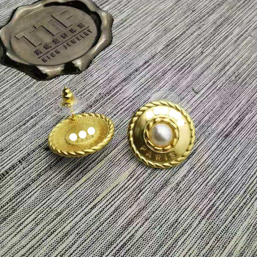 赛家新款麻花圈珍珠字母耳环中古vintage耳钉复古时尚