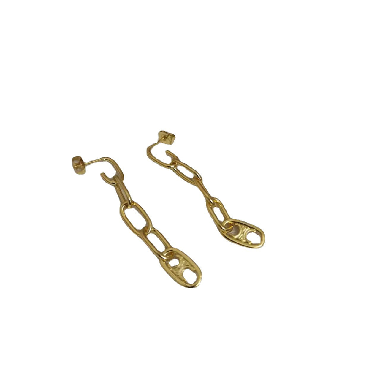 赛家21新款长款链条凯旋门耳钉女高级感气质光面几何形镀金耳环