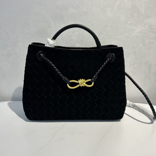 2024新款麂皮绒高级编织蝴蝶结金属绳扣手提斜挎单肩腋下工厂直销