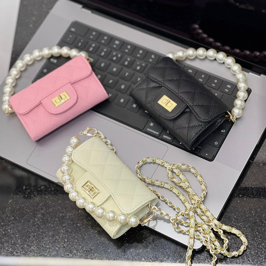 经典百搭港风口红包真皮鱼子酱菱格链条包高级小方包珍珠零钱包包