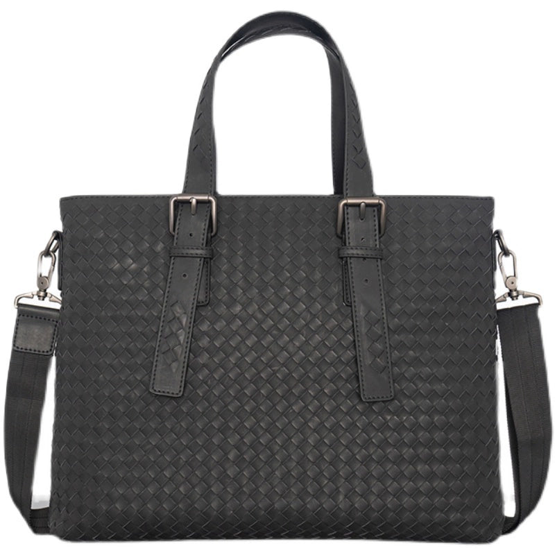 X&BV真皮男士手提包横款编织单肩斜挎包男商务休闲电脑包公文包男