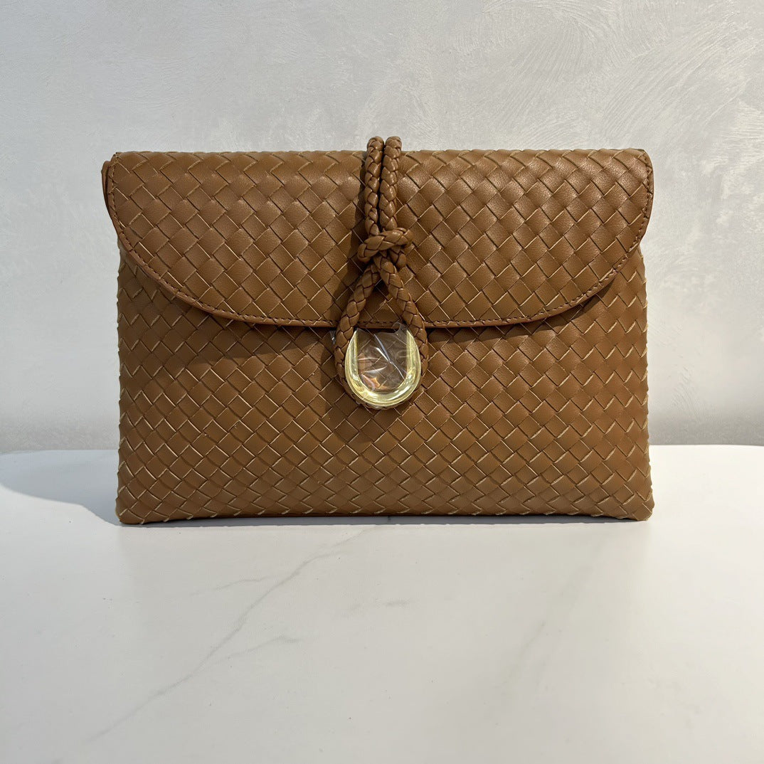 2024秋冬季跨境新款高级感优质牛皮手工编织手拿包单肩斜挎包包女