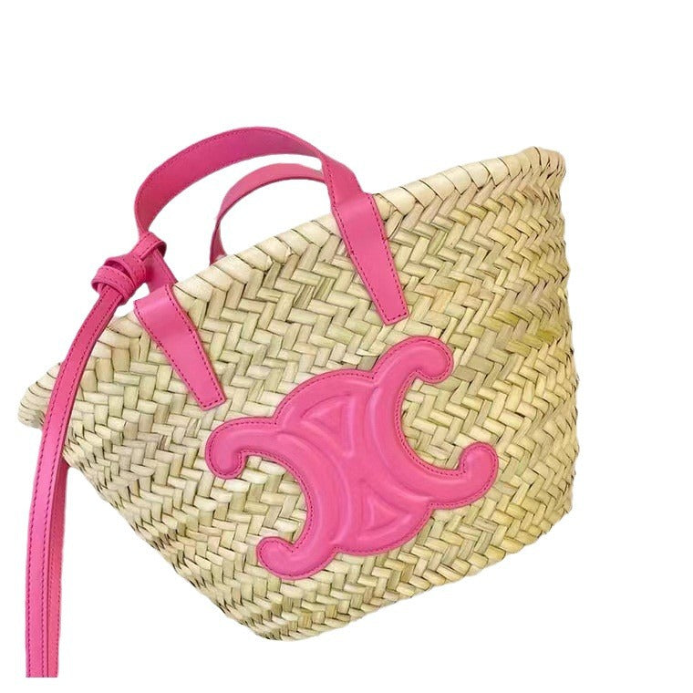 进口棕榈叶编织草菜篮子度假手提风购物袋休闲百搭夏季新复古斜挎