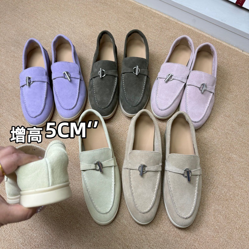 内增高5CM软底浅口单鞋女新款一脚蹬懒人LP乐福鞋时尚百搭豆豆鞋