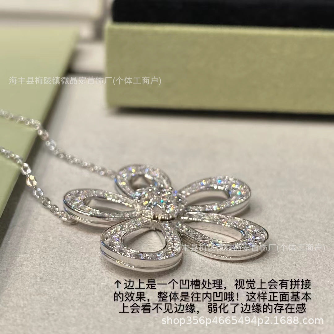 精工高版本网红太阳花满钻项链不掉色925银镀K金大花项链厂家直销